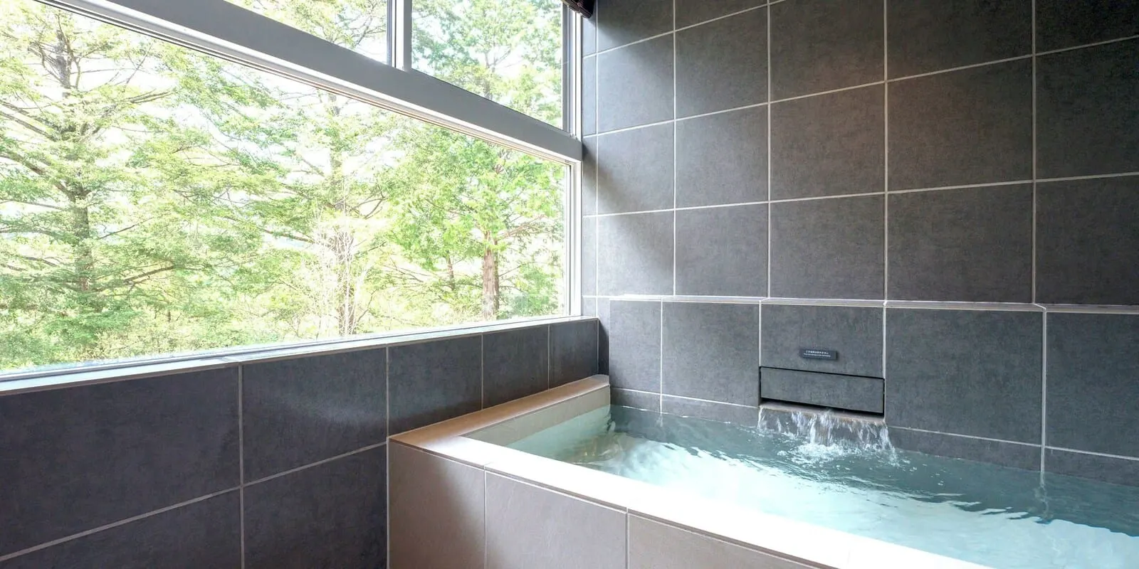 Rakuten STAY VILLA Kinugawa Riverside: A hot-spring bath by a tall window