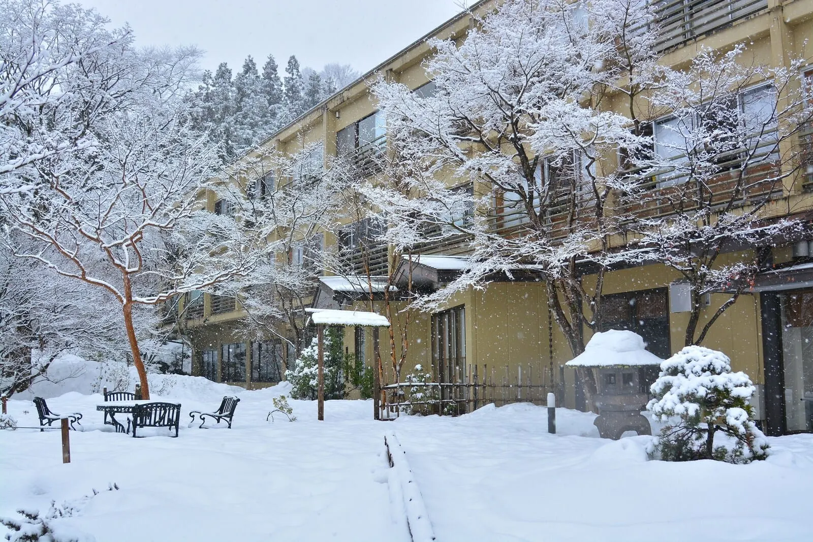 Nikko Hoshinoyado: The garden in snow