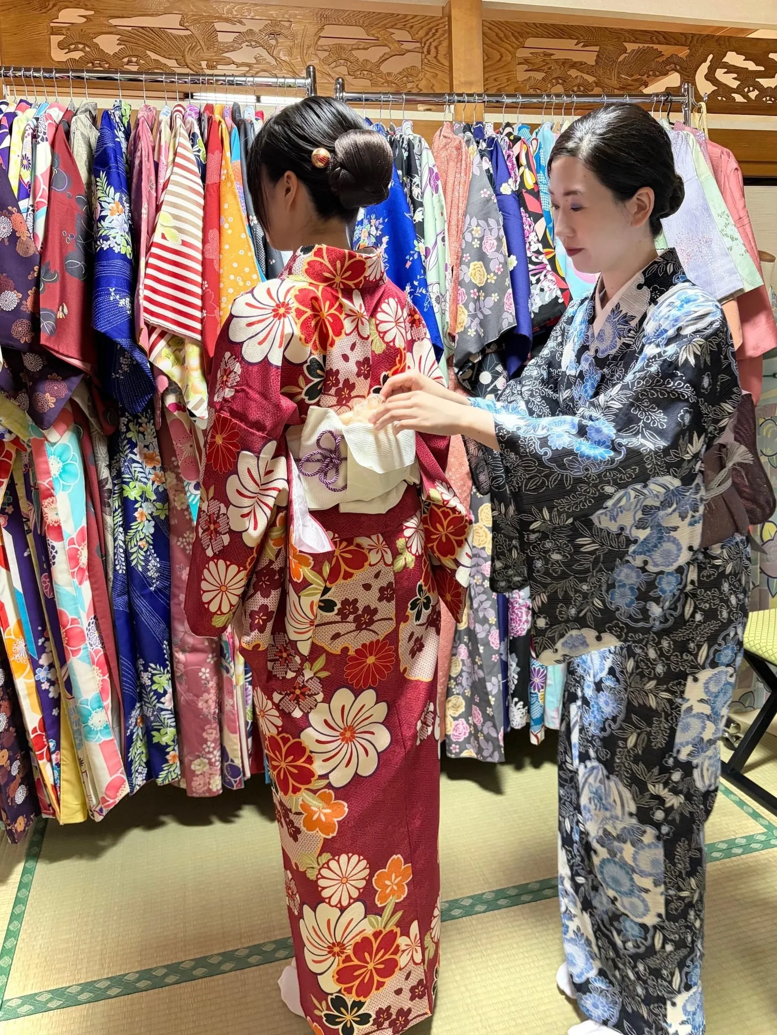 Choosing a kimono from the rail