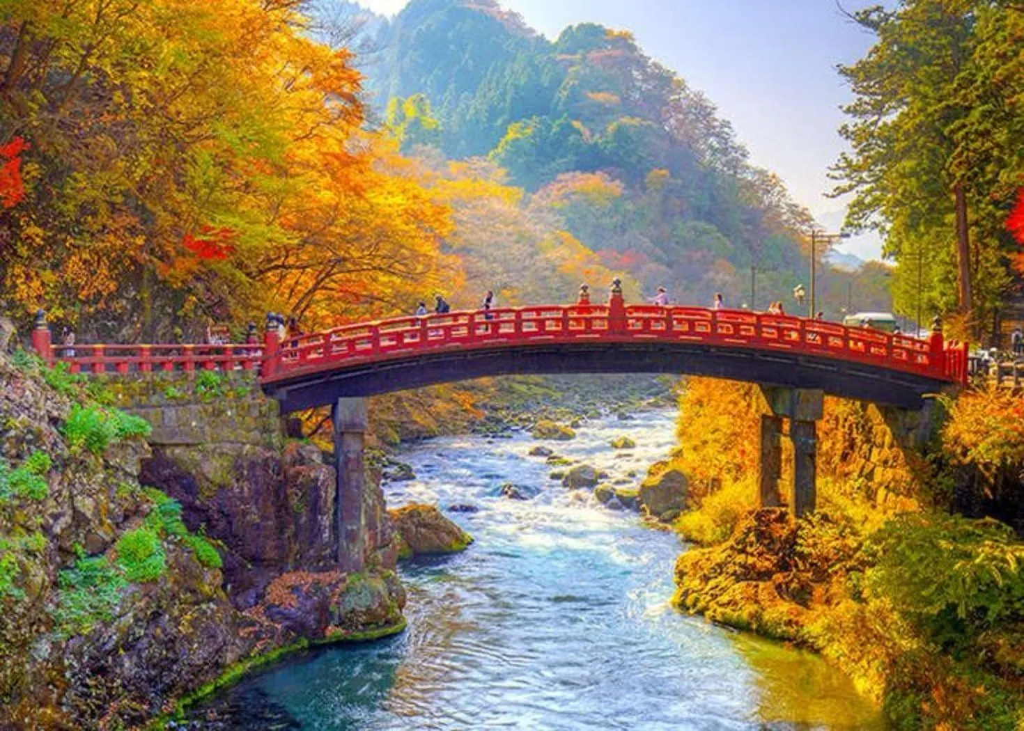 Shinkyo Bridge over the Daiya river in autumn
