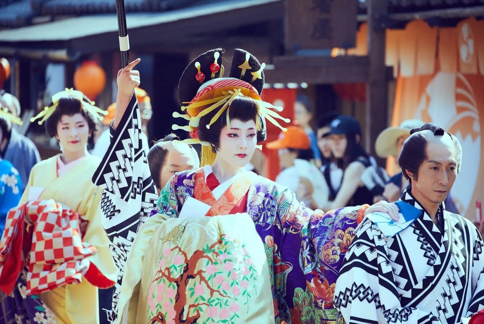 The oiran courtesan procession in elaborate kimono
