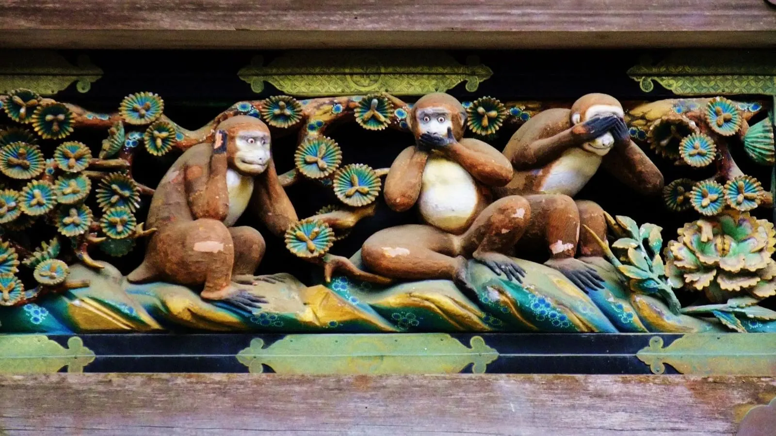 The three wise monkeys carving at Toshogu: see no evil, hear no evil, speak no evil