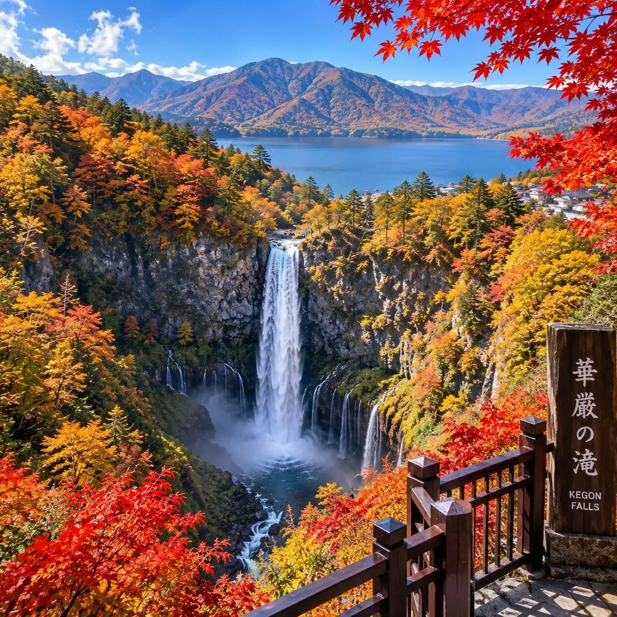 Kegon Falls with Lake Chuzenji behind