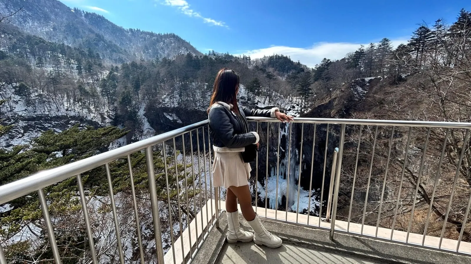 Looking down on Kegon Falls from the viewing platform in winter