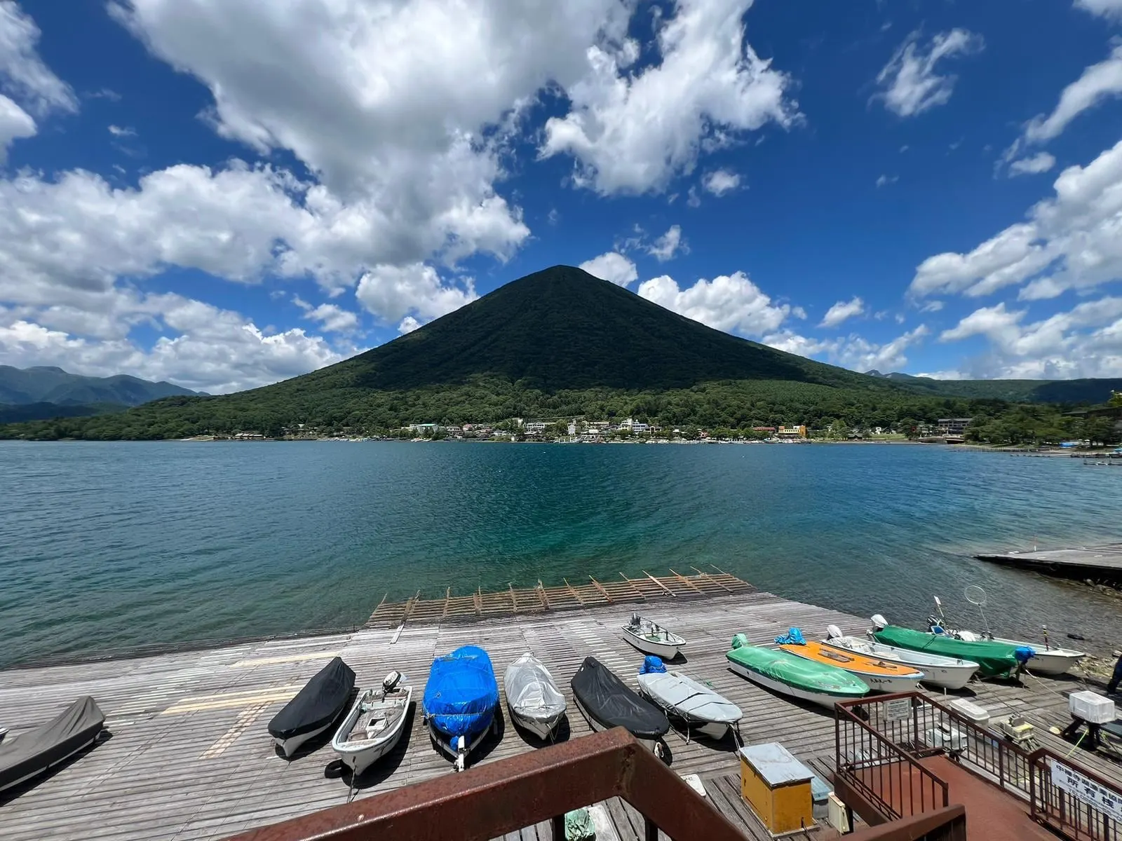Lake Chuzenji and Mount Nantai from the boat jetty